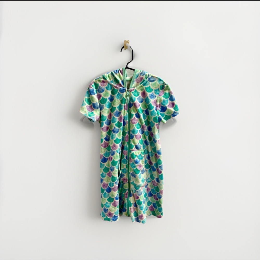 Wonder Nation Girls Swim Cover Up Mermaid Scales Zip Hood Terry Pockets